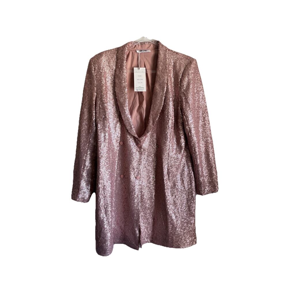 Pink Sequin Duster Party Work Double Breasted Coat Dress Blazer Jacket Shirt 12